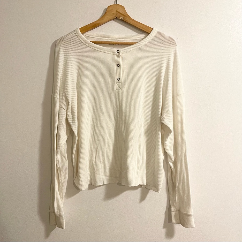 American Eagle White Cream Henley